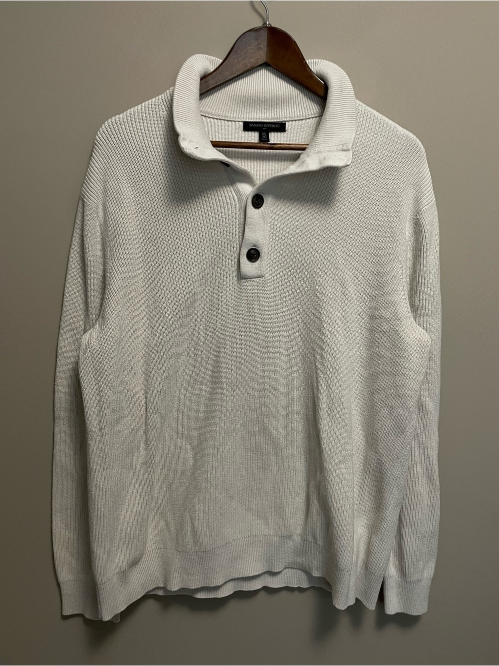 Banana Republic Off White 1/4 Button Ribbed Knit Sweater Menβs XL